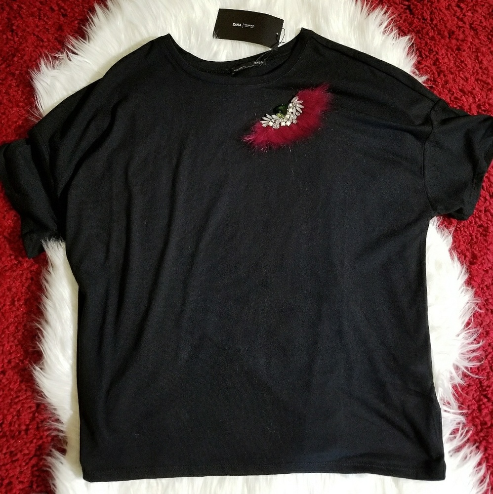 Zara tshirt with textured gem applique
